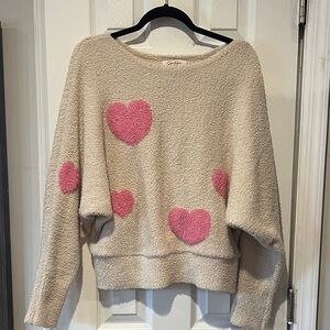 Jessica Simpson Cream Sweater with Pink Heart Accents